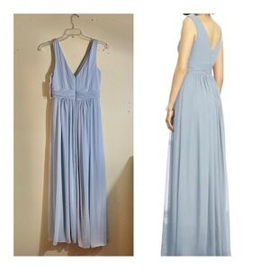 Dessy Collection Draped Chiffon Maxi Slit Dress Size 6 Mist Blue Style 2894  b27